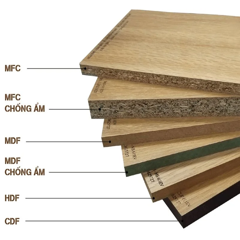 Gỗ MDF phủ Melamine, ván dăm, phủ lên MDF chống ẩm, HDF,... và tất nhiên là gỗ Plywood (ván ép) cũng có thể phủ lớp Melamine tăng độ bền của gỗ.